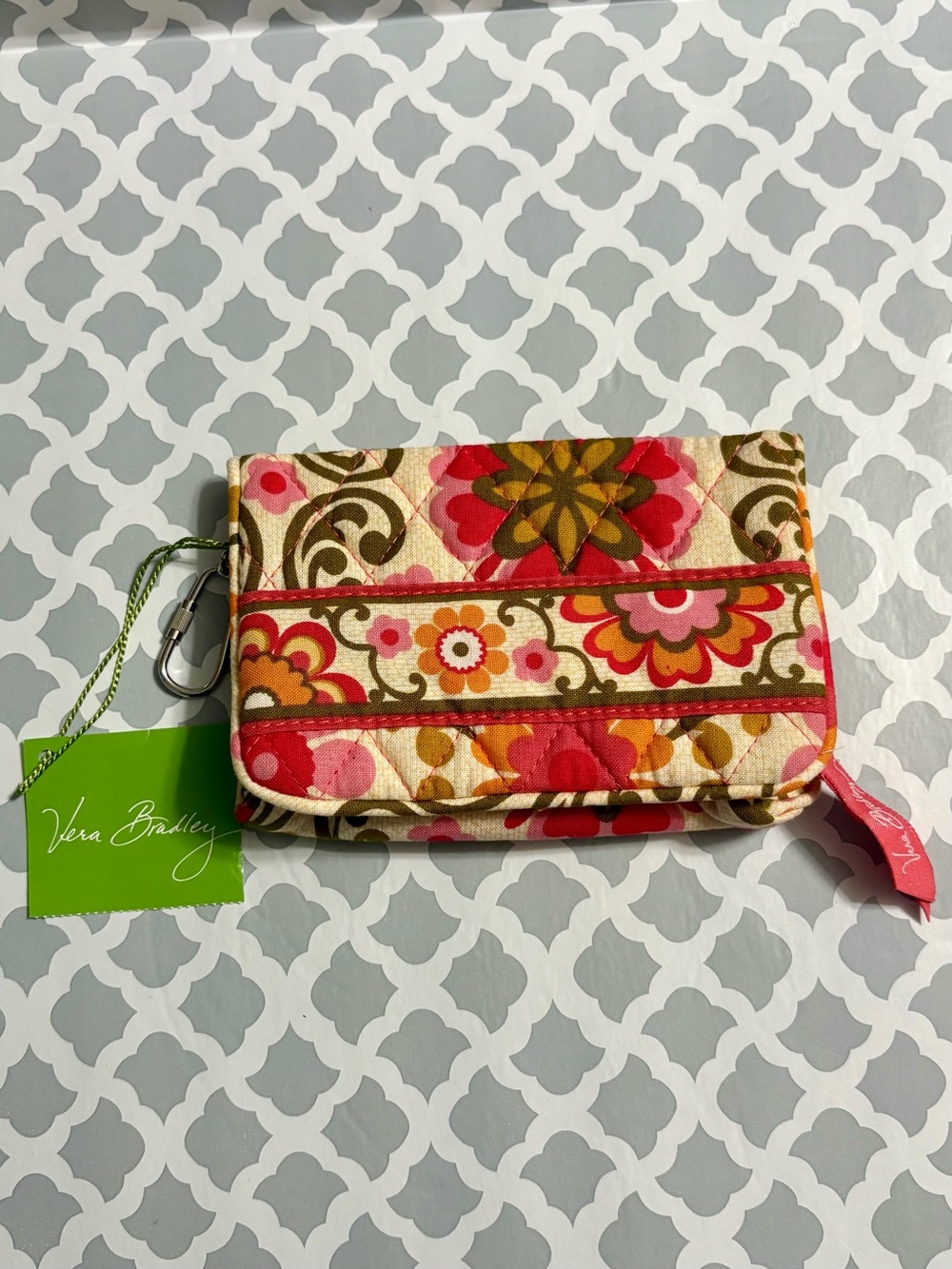 Vera Bradley Floral Quilted Wristlet in Pink, Red, Green and Cream